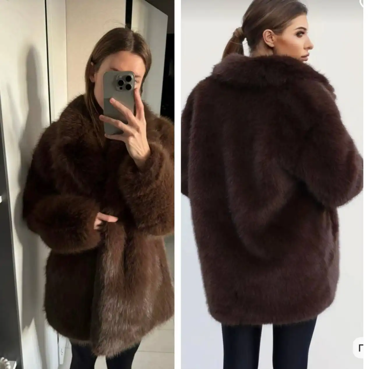 Утепленная шуба с поясом, размер S