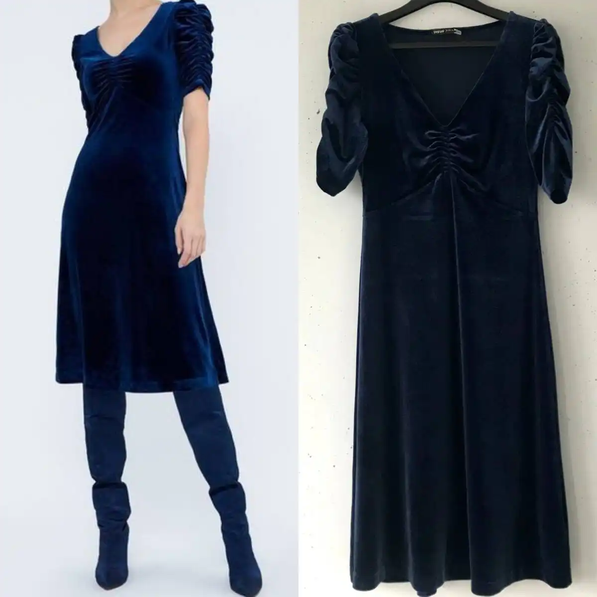 Вечернее бархатное платье миди синего цвета