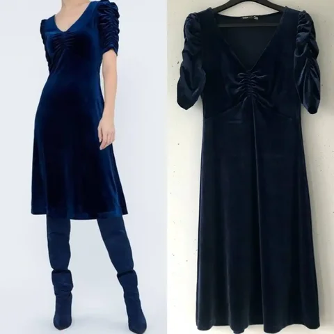 Вечернее бархатное платье миди синего цвета - Одежда в Москва