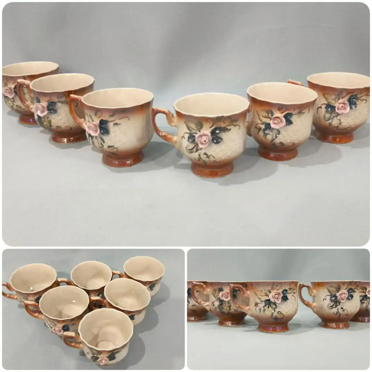 Винтажные чашки с перламутровым отливом и лепниной