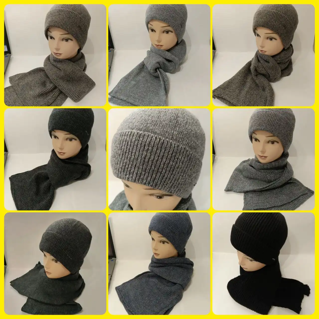 Комплект шапка и шарф из шерсти с акрилом