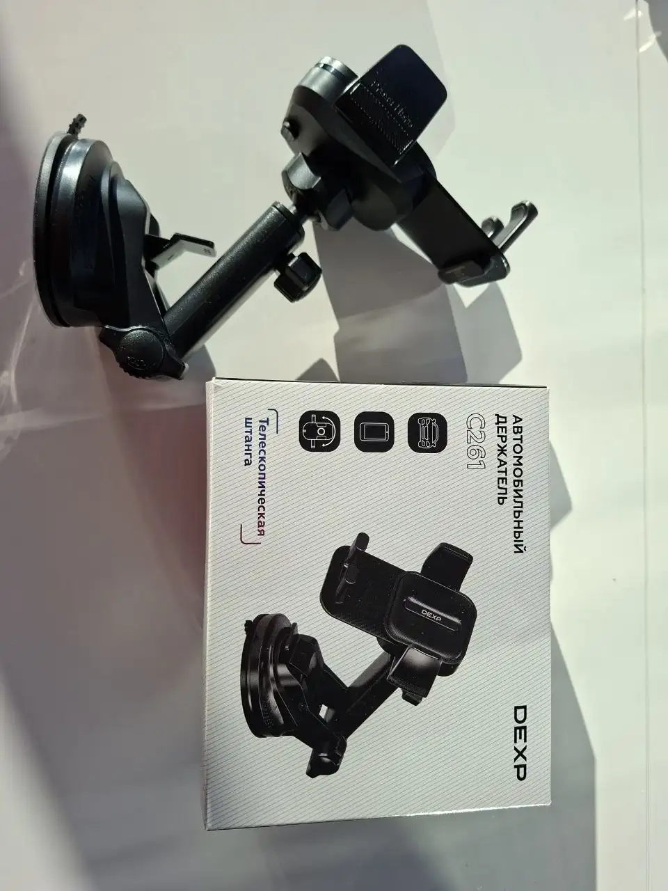 Держатель для телефона на присоске в машину, черный, б/у - Аксессуары (Авто) в Владивосток