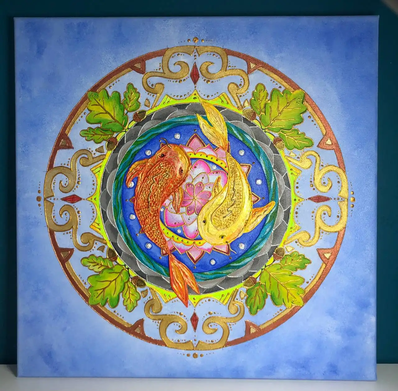 Мандала для богатства и процветания на холсте 40х40 см