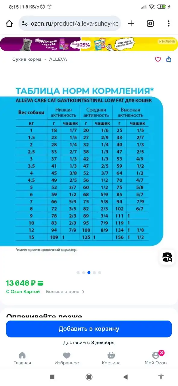 Сухой лечебный корм для кошек 10 кг