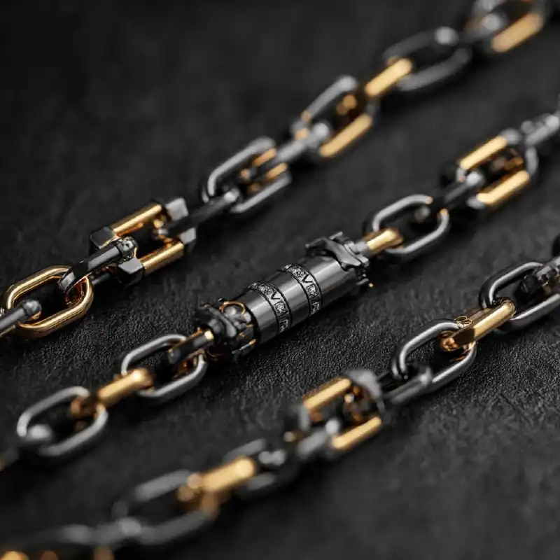 Мужская цепочка из чёрного золота с бриллиантами ручной работы