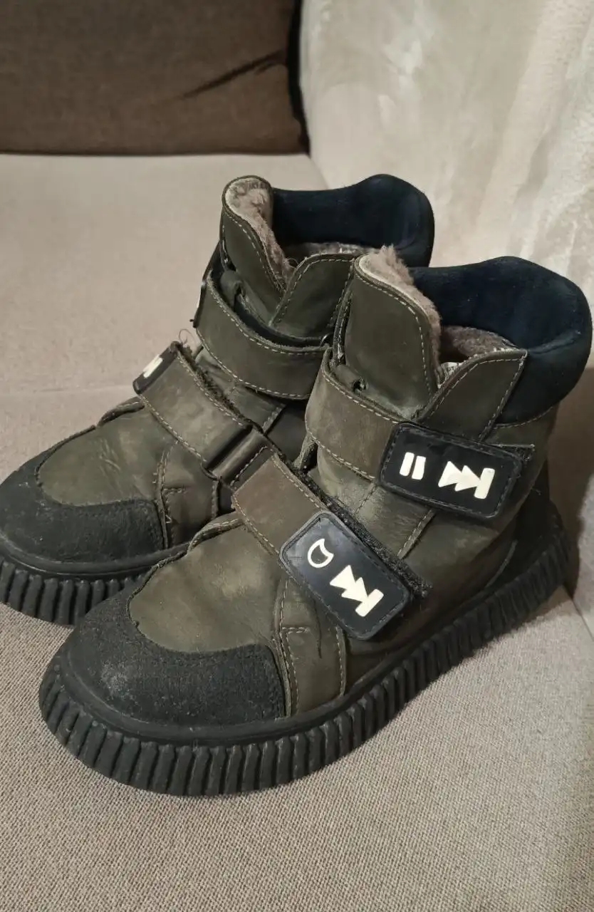 Зимние ботинки Котофей для мальчиков, размер 32, оливковые