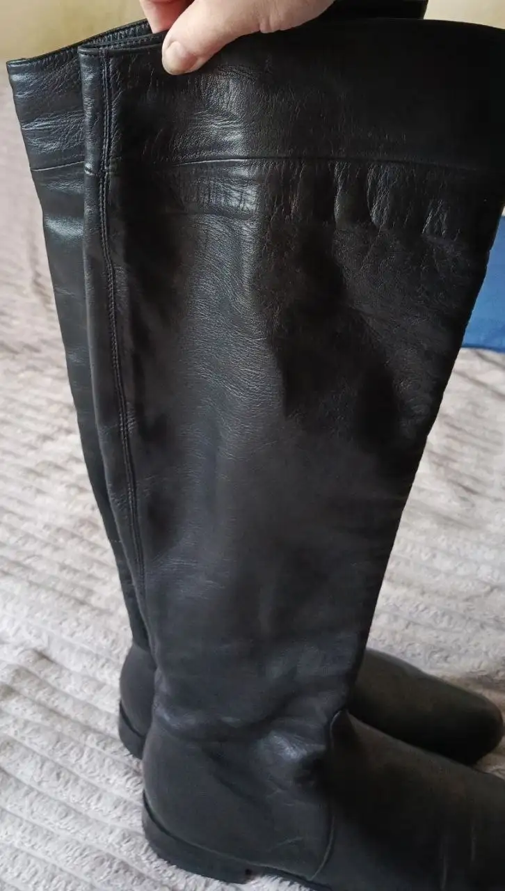 Женские сапоги высокие из натуральной кожи черного цвета - Женская обувь (Одежда) в Химки