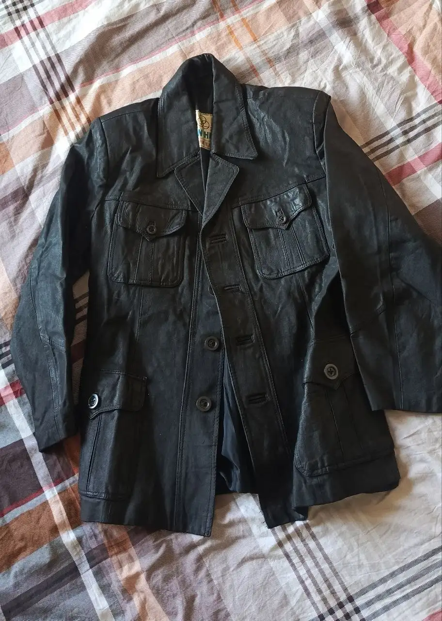 Мужская куртка-пиджак в стиле милитари из натуральной кожи - Верхняя одежда (Одежда) в Химки