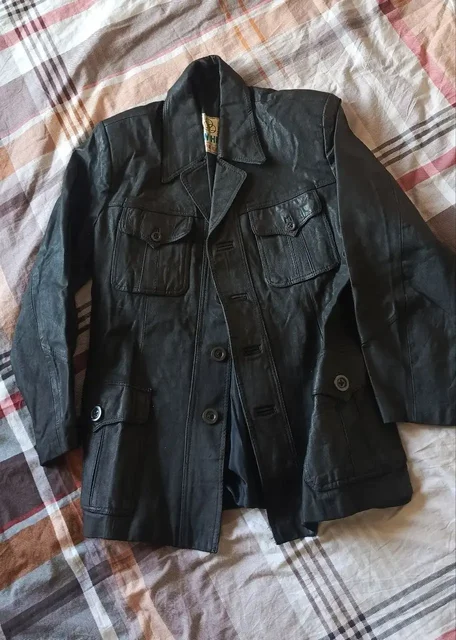 Мужская куртка-пиджак в стиле милитари из натуральной кожи - Одежда в Химки