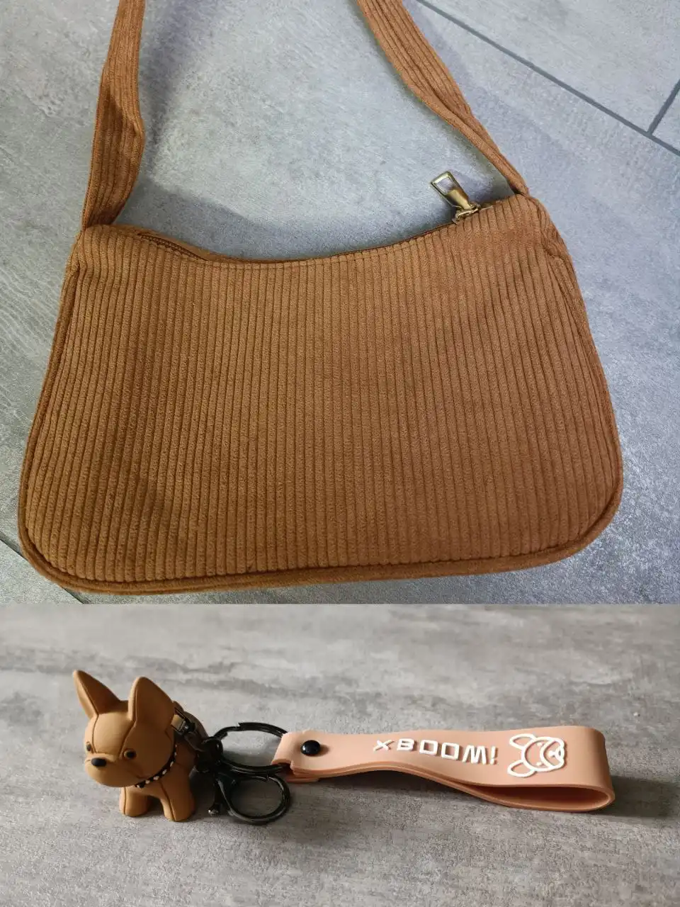 Вельветовая сумка для девочки подростка и брелок бульдог