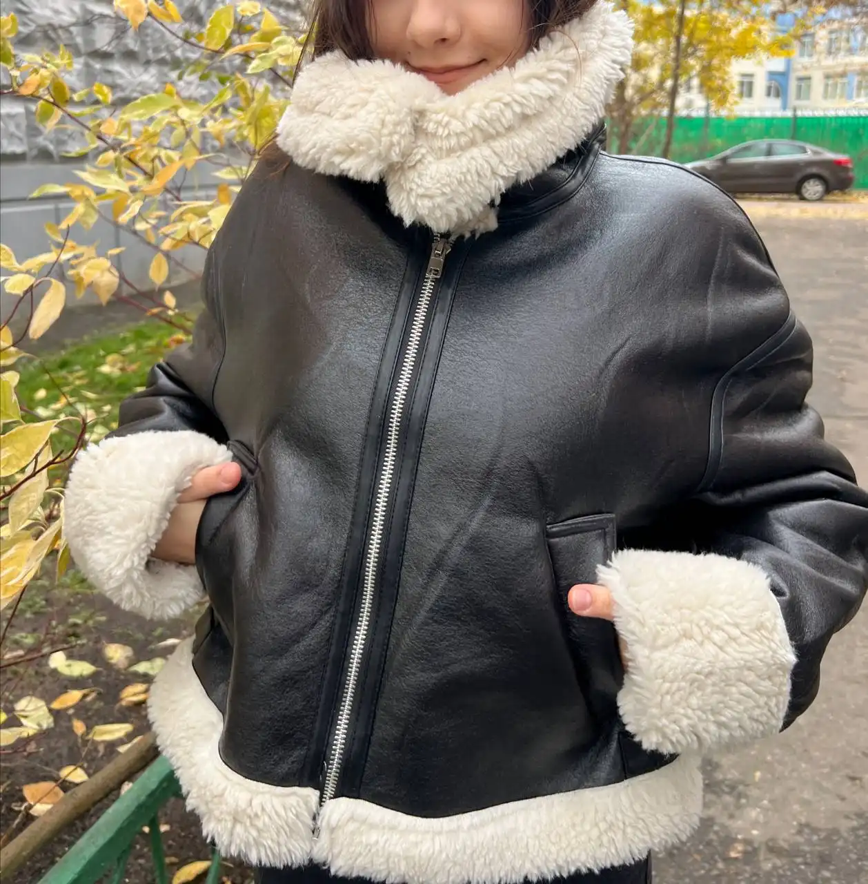 Дубленка из экокожи и экомеха размер 46-48