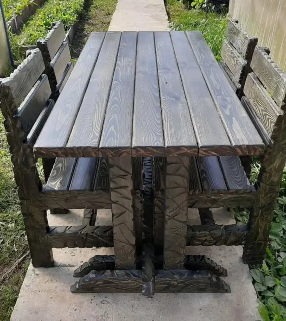 Столы и лавки из оцилиндрованного бревна, садовая мебель - Растения в Красногорск
