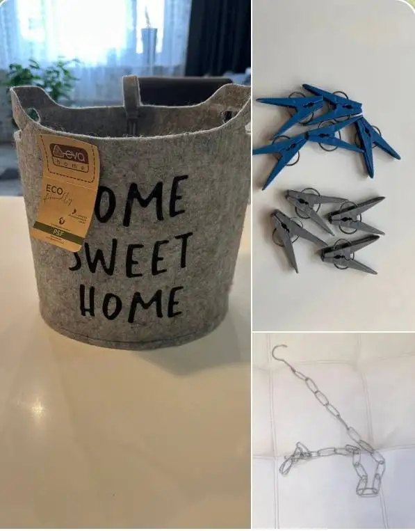 Корзина для хранения из фетра, прищепки, цепь металлическая - Игрушки (Товары для детей) в Красногорск