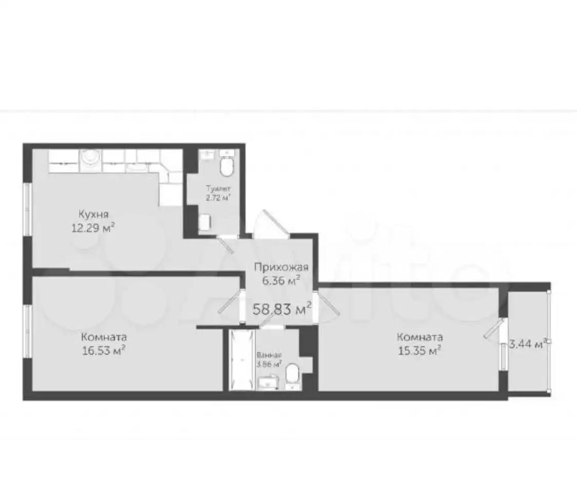 Просторная 2-комнатная квартира в ЖК «Евпатория»