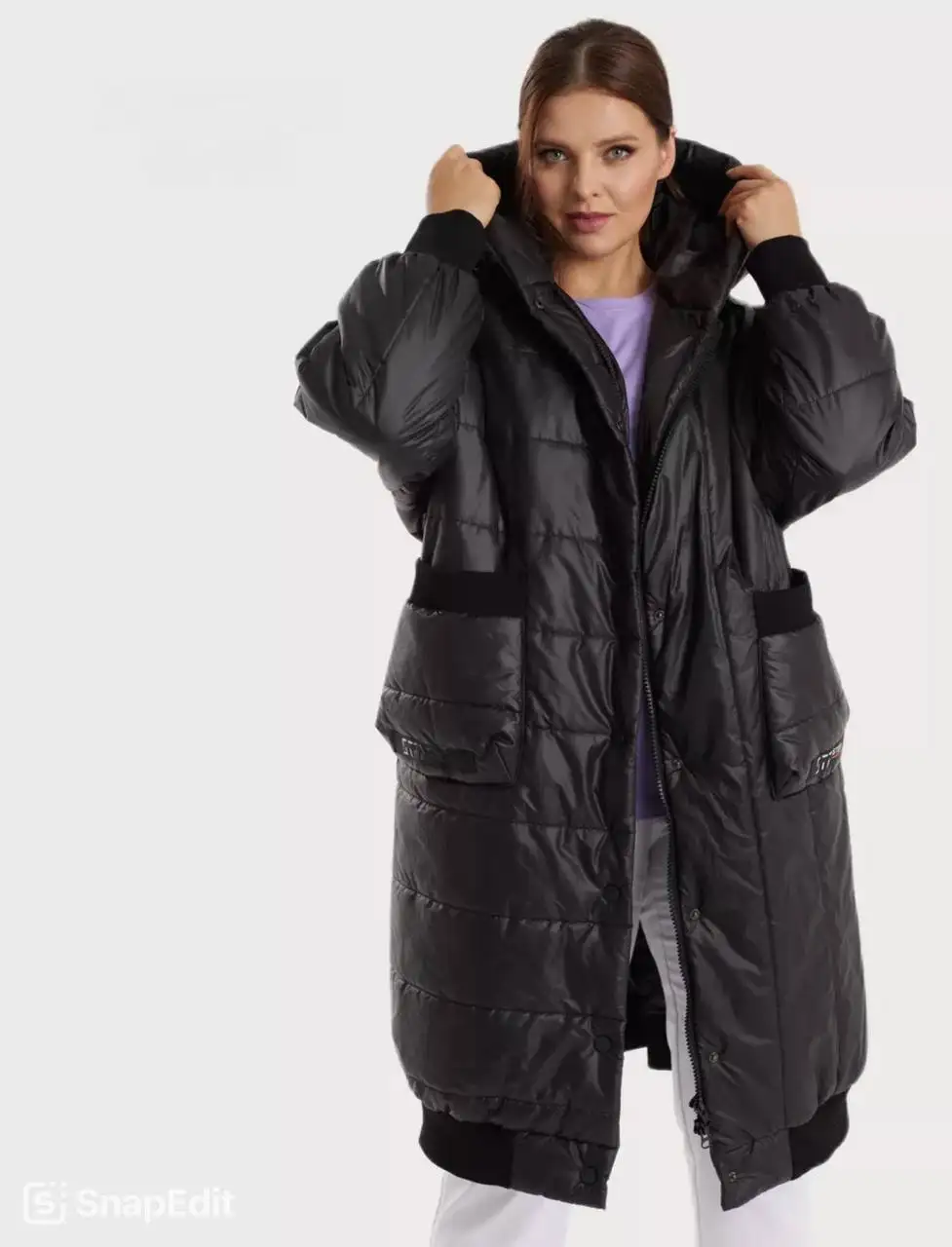 Стеганное женское пальто черного цвета, размер 5XL (60-62) - Верхняя одежда (Одежда) в Москва