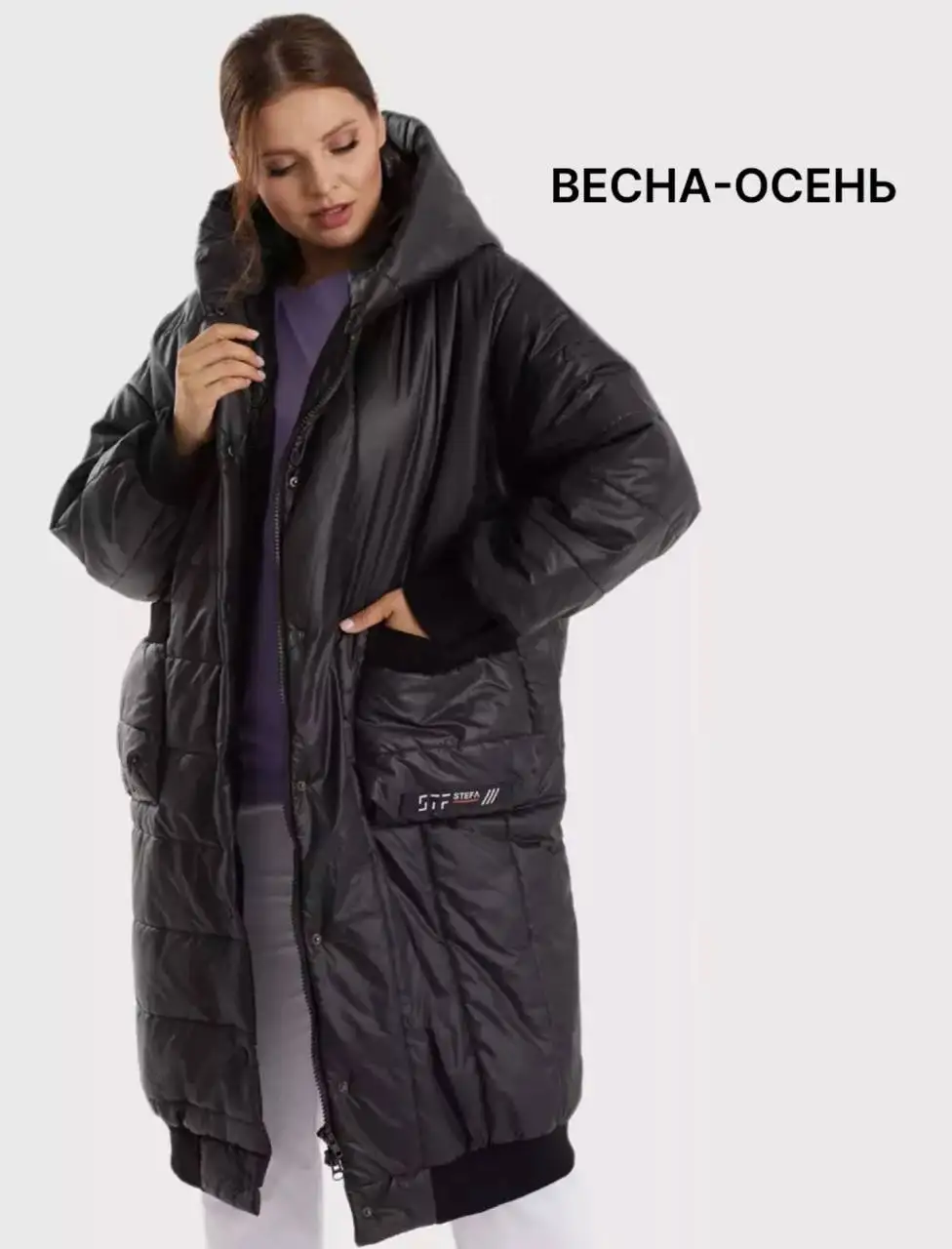 Стеганное женское пальто черного цвета, размер 5XL (60-62) - Верхняя одежда (Одежда) в Москва