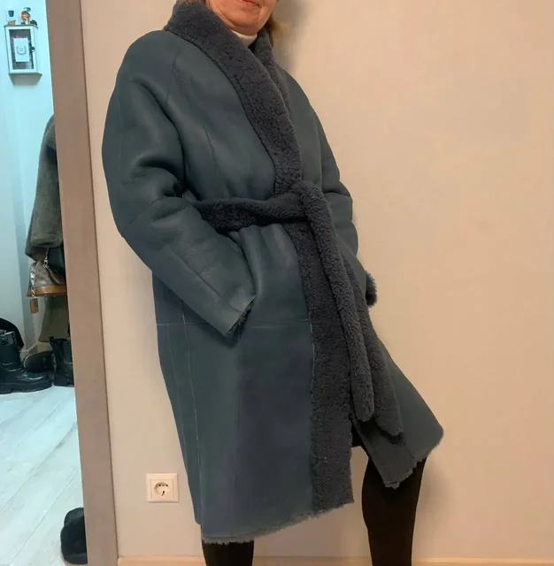 Продажа синей шубы-дубленки эксклюзивного цвета - Наборы в Москва