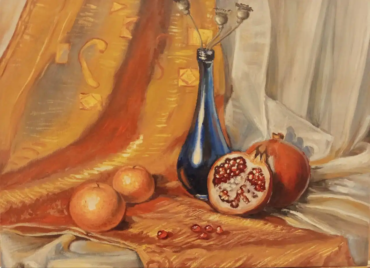 Натюрморт с гранатами, холст, масло, 40х50